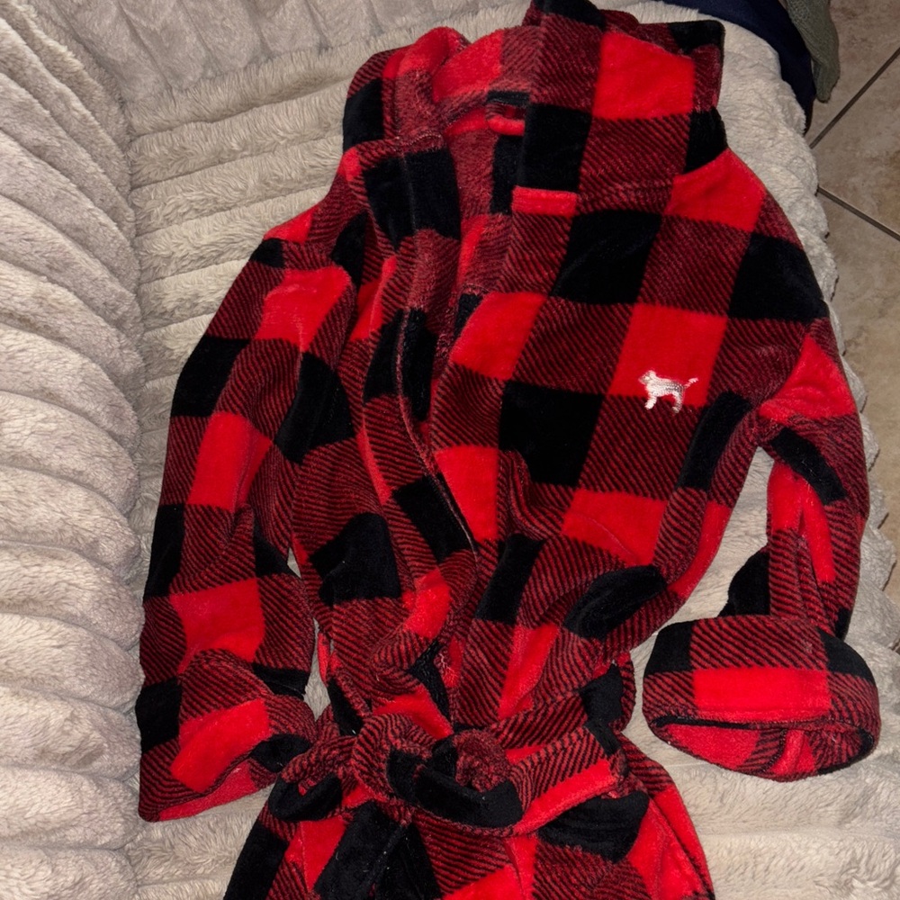 PINK Victoria's Secret Red and Black Checkered Robe